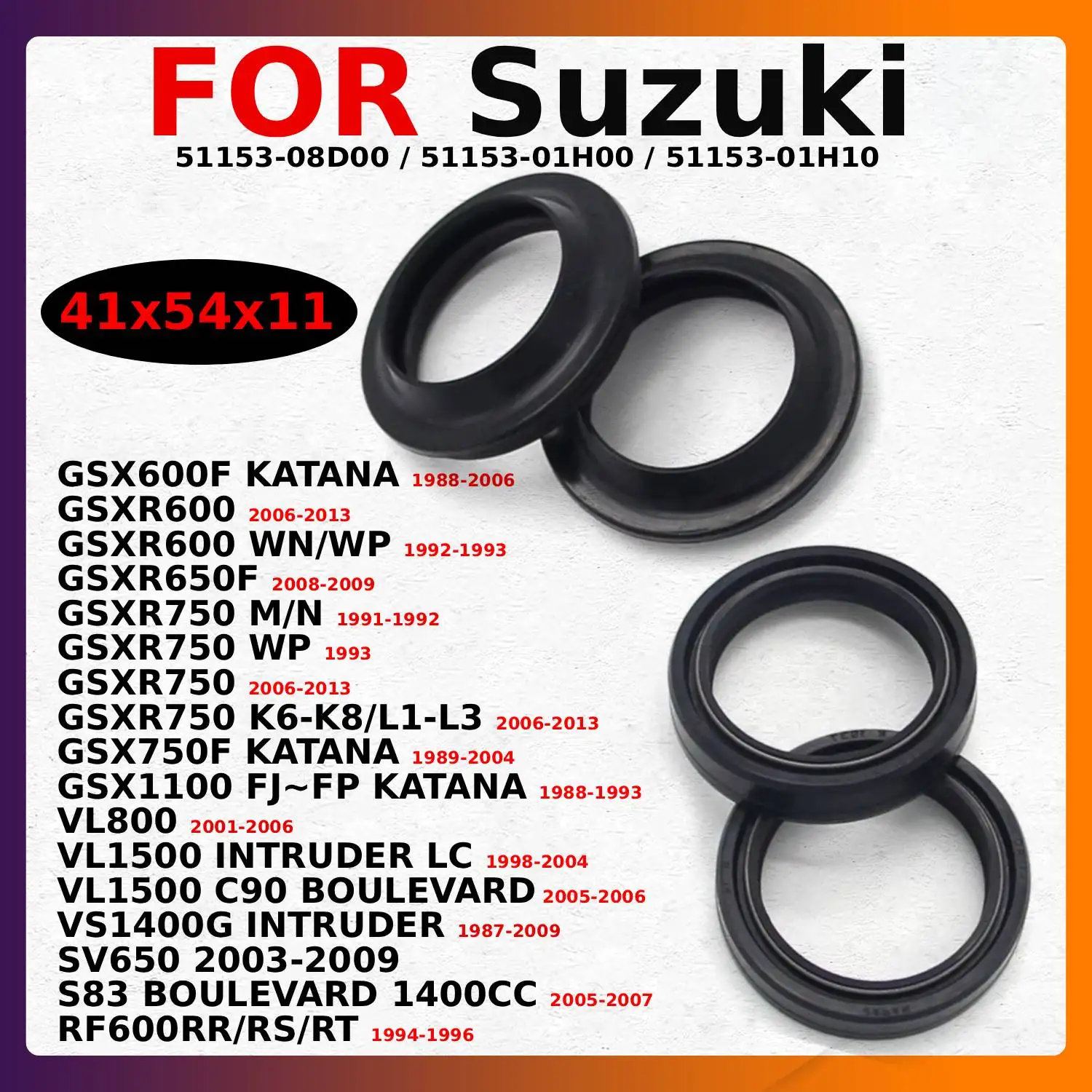 41x54x11 Oil Seal Shock Absorber Seals For Suzuki S83 BOULEVARD 1400CC VL1500 C90 GSXR650F 51153-01H10 51153-01H00 51153-08D00
41x54x11 Oil Seal Shock Absorber Seals For Suzuki S83 BOULEVARD 1400CC VL1500 C90 GSXR650F 51153-01H10 51153-01H00 51153-08D00
