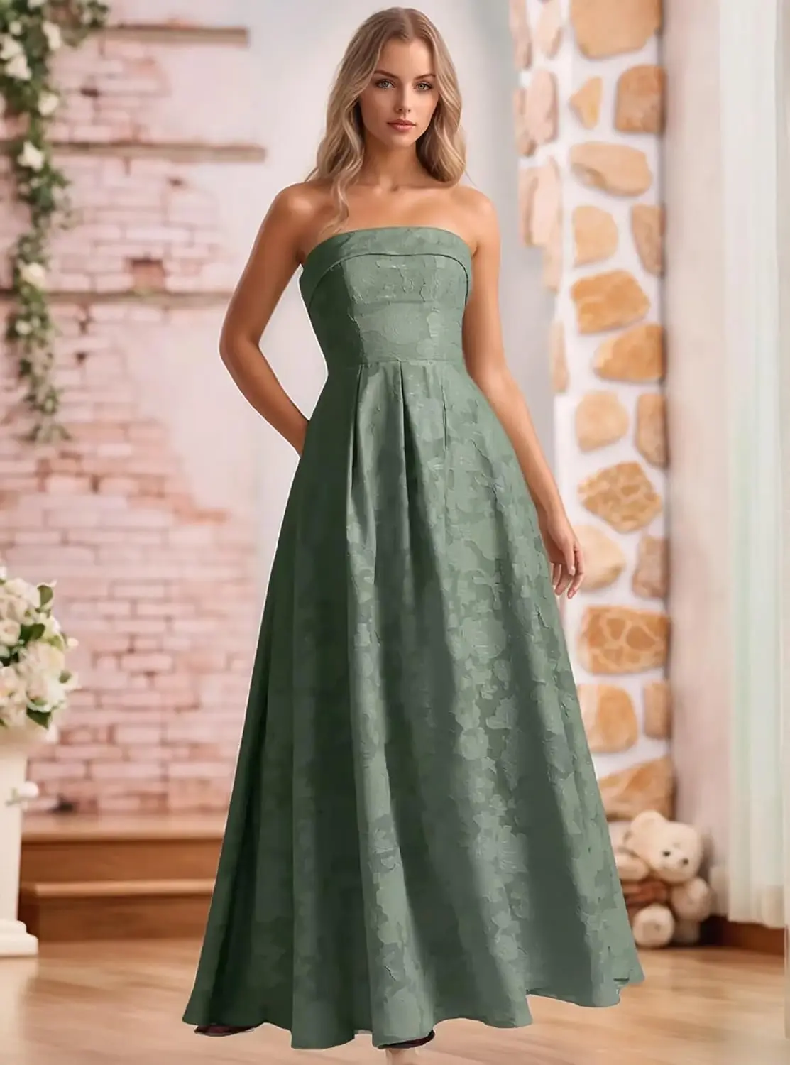 Elegant Women for Wedding Party Jacquard Floral Prom Dresses Strapless Maxi Evening Gowns A-Line Ruched Formal Party Gown Dress
Elegant Women for Wedding Party Jacquard Floral Prom Dresses Strapless Maxi Evening Gowns A-Line Ruched Formal Party Gown Dress