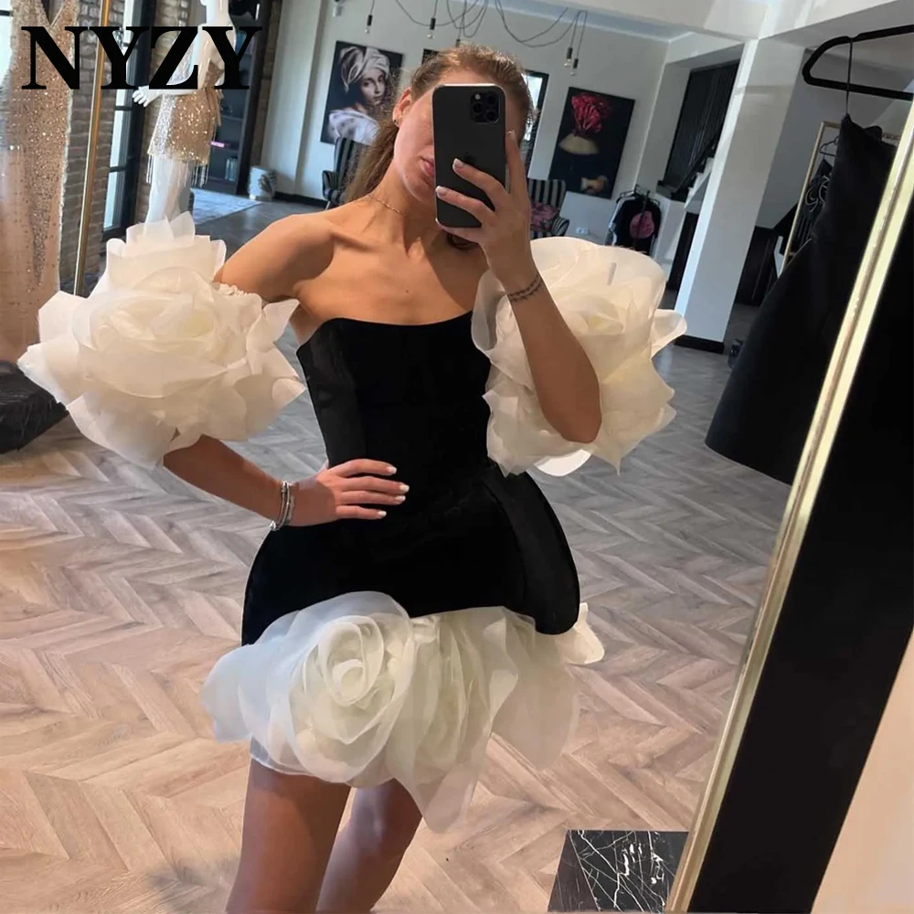 NYZY C363 Customized 3D Flowers Organza Ruffles Off the Shoulder Mini Party Prom Gowns Cocktail Dresses Black and White
NYZY C363 Customized 3D Flowers Organza Ruffles Off the Shoulder Mini Party Prom Gowns Cocktail Dresses Black and White