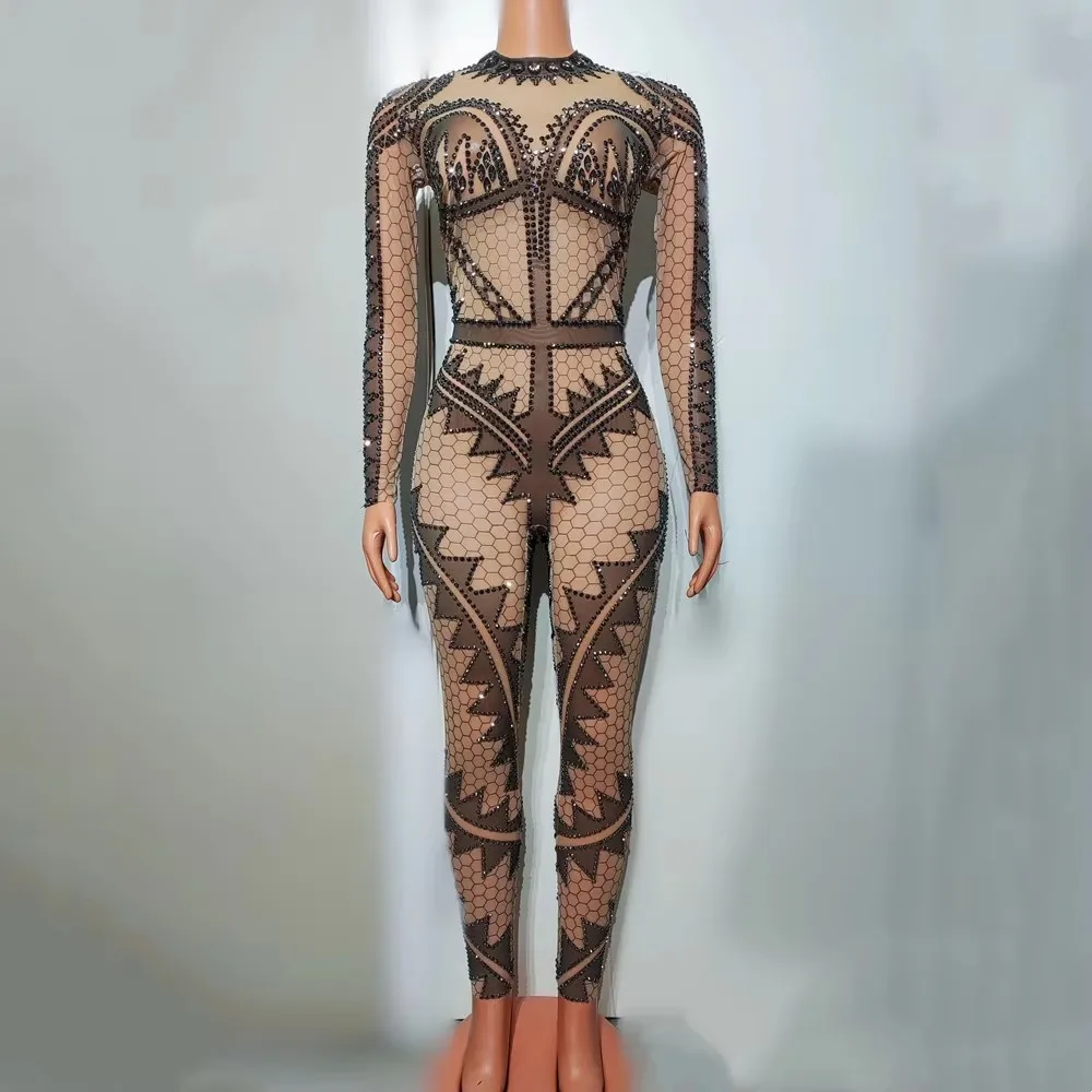 Sparkly Rhinestones Printing Jumpsuit Nightclub Bar Stage Performance Costume Mesh Crystal Leotard Halloween Festival Clothing
Sparkly Rhinestones Printing Jumpsuit Nightclub Bar Stage Performance Costume Mesh Crystal Leotard Halloween Festival Clothing