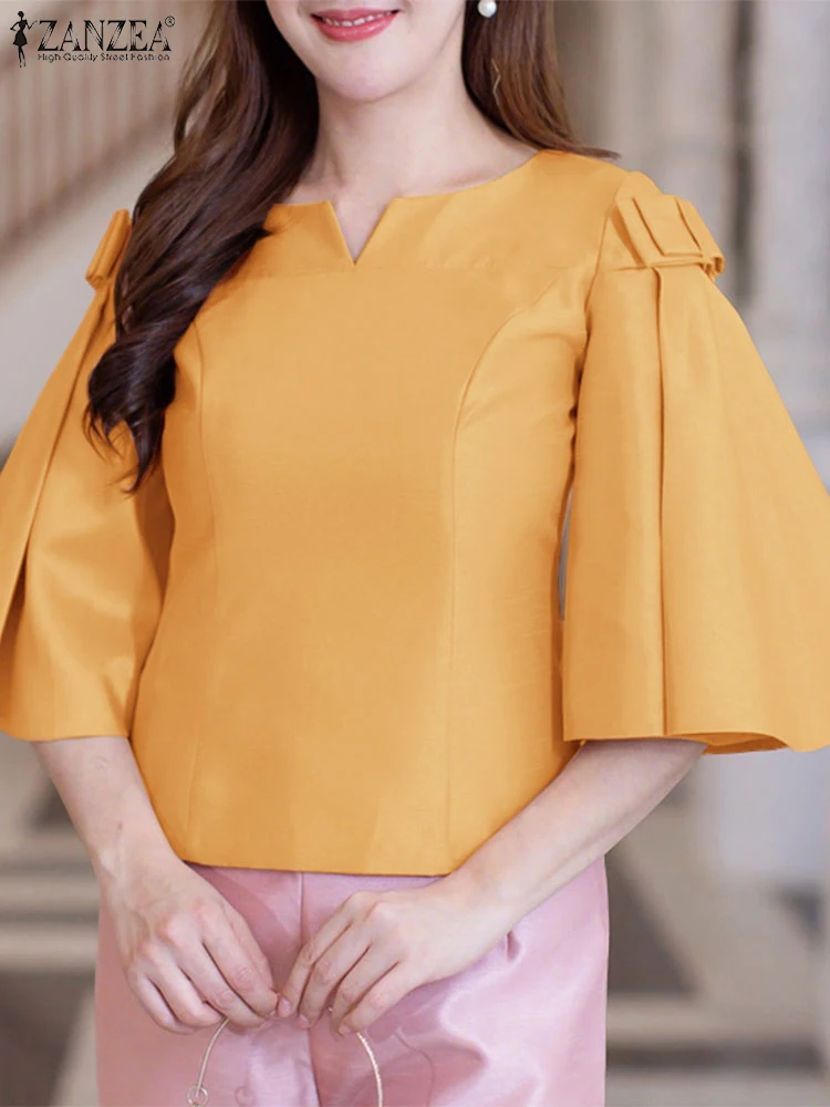 ZANZEA Elegant Satin Fashion Tops Women Blouse 2025 Summer 3/4 Flare Sleeve V-Neck Office Lady Shirts Casual Solid Party Blusas
ZANZEA Elegant Satin Fashion Tops Women Blouse 2025 Summer 3/4 Flare Sleeve V-Neck Office Lady Shirts Casual Solid Party Blusas