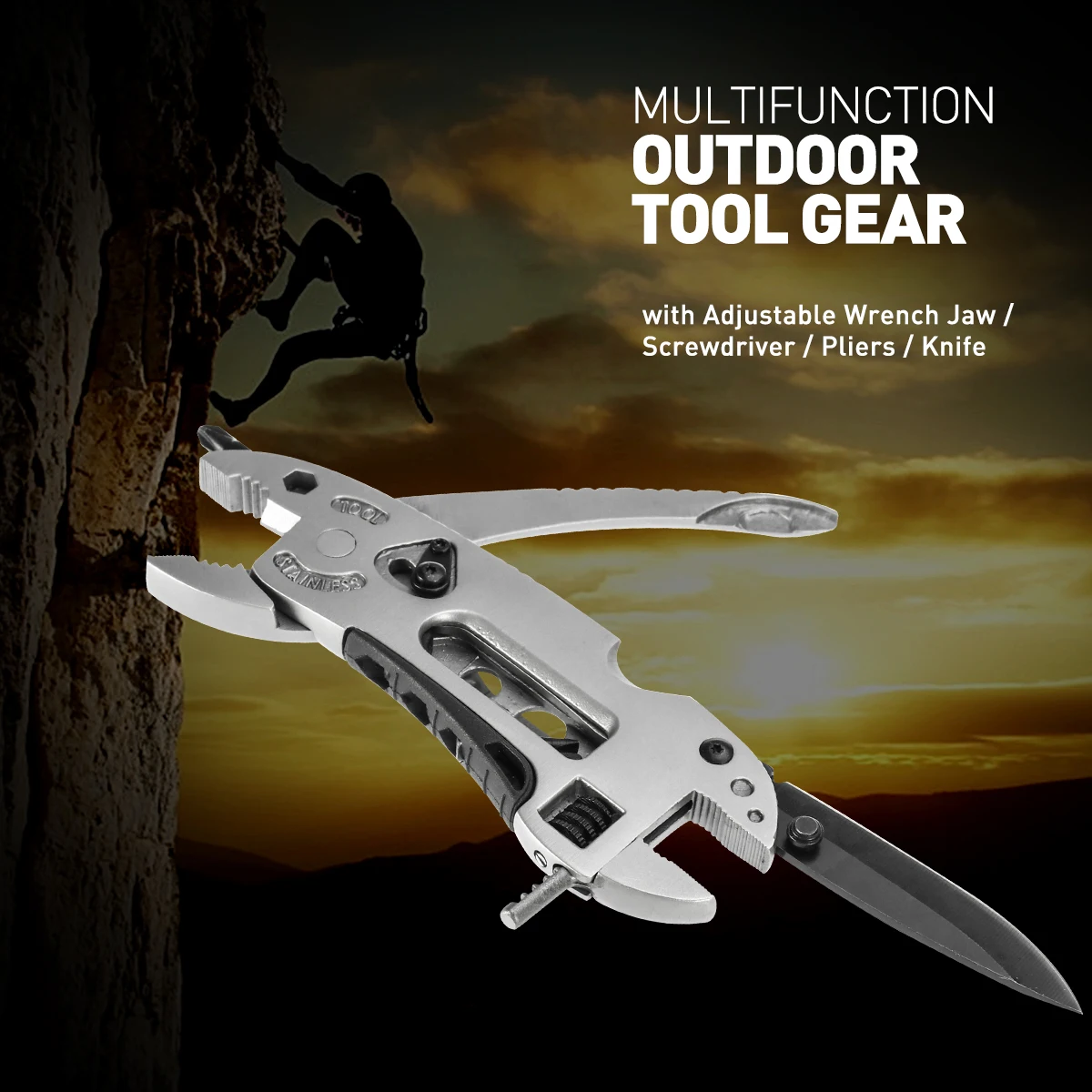 Multifunctional Outdoor Tool 12x4cm Silver Stainless Steel Adjustable Wrench Jaw Screwdriver Pliers for Camping Hiking
Multifunctional Outdoor Tool 12x4cm Silver Stainless Steel Adjustable Wrench Jaw Screwdriver Pliers for Camping Hiking