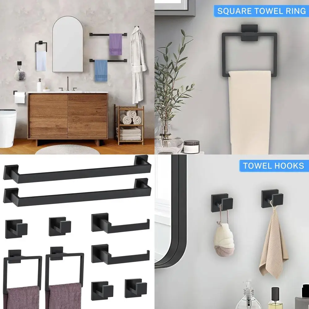 Stainless Steel 10-Piece Matte Black Bathroom Hardware Set - Wall-Mounted Towel Rack & Holder, 23.6 Inch
Stainless Steel 10-Piece Matte Black Bathroom Hardware Set - Wall-Mounted Towel Rack & Holder, 23.6 Inch