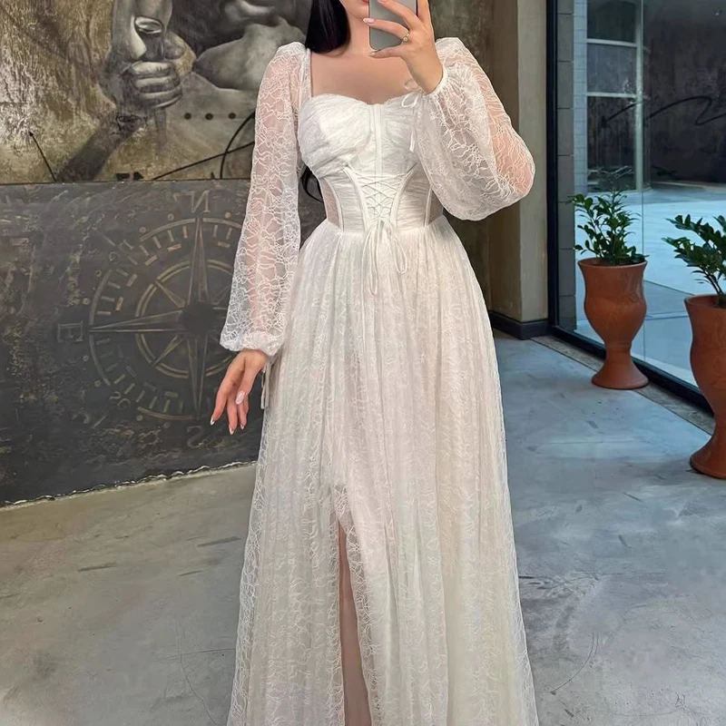 Elegant Solid Split Guest Dress Square Neck Wrap Chest High Waist Banquet Dress Sexy Perspective Lace Pleated Women's Long Dress
Elegant Solid Split Guest Dress Square Neck Wrap Chest High Waist Banquet Dress Sexy Perspective Lace Pleated Women's Long Dress