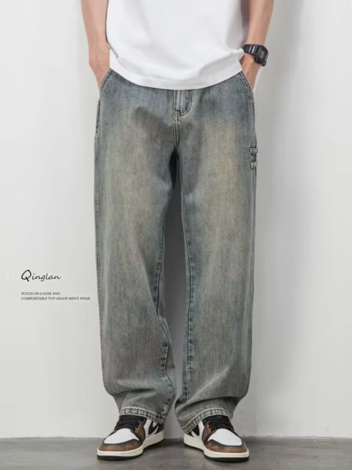 Loose Straight Leg Men's Jeans American High Street Sle Spring Autumn Casual Wear Youth Faion Denim Pants mid Waist Zipper
Loose Straight Leg Men's Jeans American High Street Sle Spring Autumn Casual Wear Youth Faion Denim Pants mid Waist Zipper