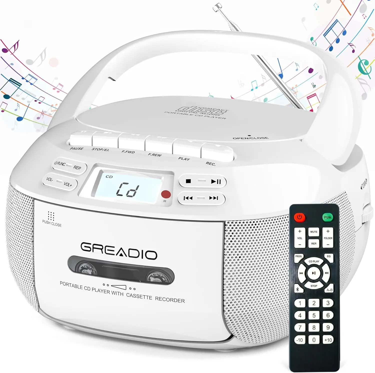 Портативный CD-плеер с Bluetooth, AM/FM-радио, USB/AUX-входом, пультом дистанционного управления и питанием от батареек/сети для дома и путешествий
Портативный CD-плеер с Bluetooth, AM/FM-радио, USB/AUX-входом, пультом дистанционного управления и питанием от батареек/сети для дома и путешествий