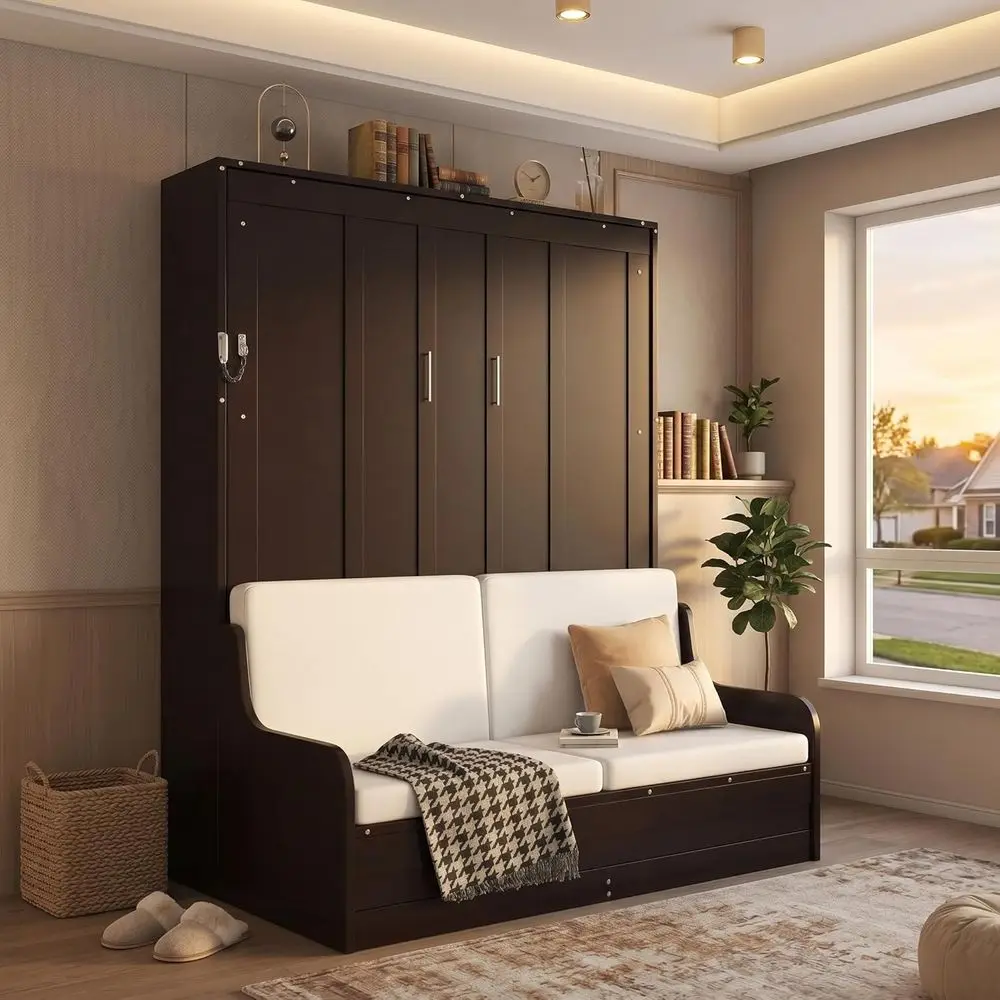 Queen Size Wooden Murphy Bed with Sofa and Cushion, Ideal for Home Office or Small Spaces
Queen Size Wooden Murphy Bed with Sofa and Cushion, Ideal for Home Office or Small Spaces