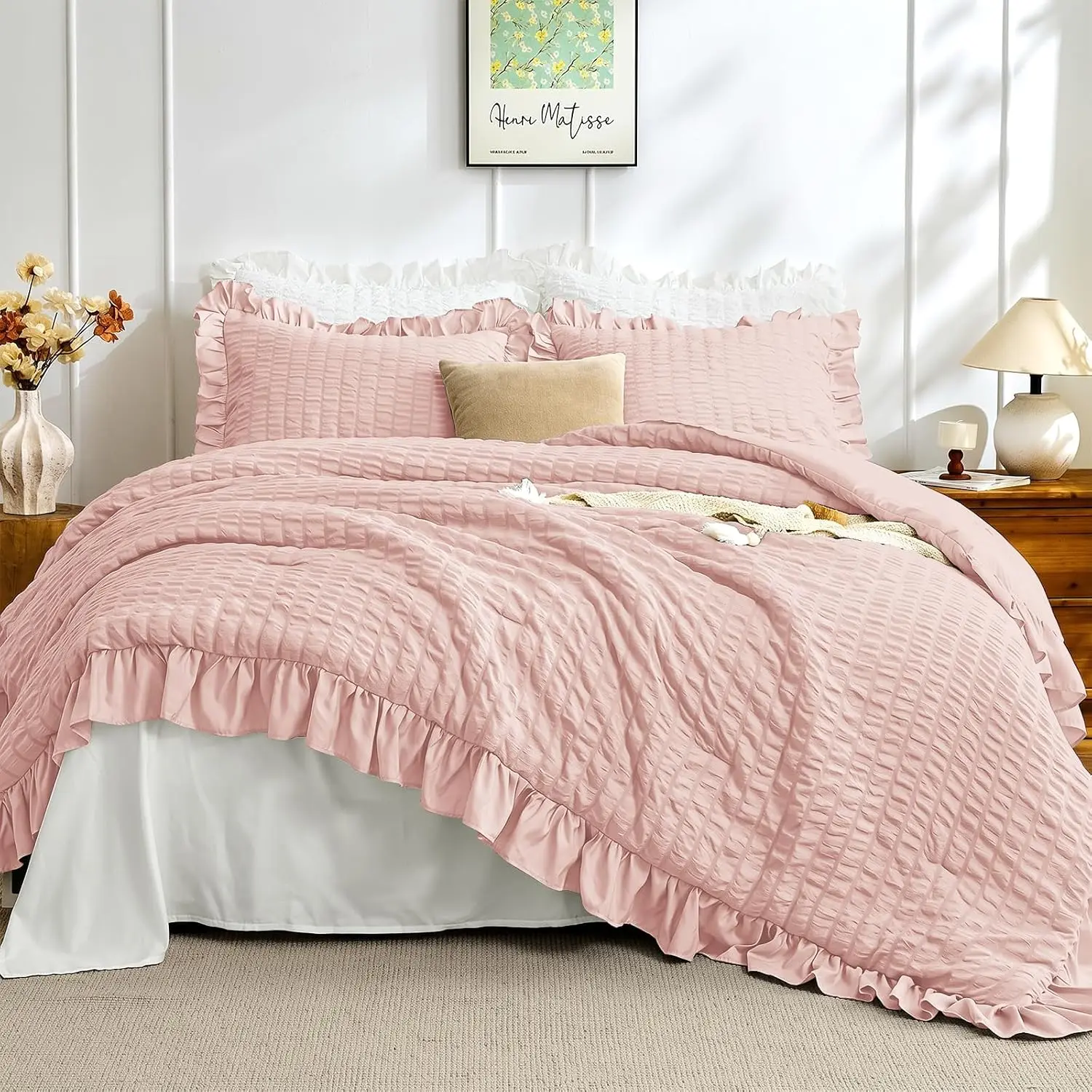 Full Size Comforter Set - 3 Pieces Rose Gold Seersucker Lightweight Bedding with Ruffle Design, All Season Microfiber, Wrinkle Resistant
Full Size Comforter Set - 3 Pieces Rose Gold Seersucker Lightweight Bedding with Ruffle Design, All Season Microfiber, Wrinkle Resistant