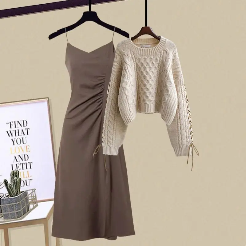 Autumn Winter Knitted Christmas New Year Sexy Strap Dress Set Women's Lazy Style Two Piece Suit Long Sleeve round Neck Top
Autumn Winter Knitted Christmas New Year Sexy Strap Dress Set Women's Lazy Style Two Piece Suit Long Sleeve round Neck Top