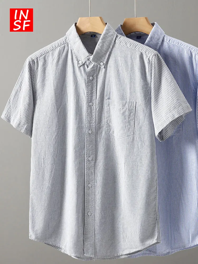 American Style Heavyweight Oxford Cloth Striped Shirt Men's Short Sleeve Casual Business Pure Cotton Breathable Summer Shirt
American Style Heavyweight Oxford Cloth Striped Shirt Men's Short Sleeve Casual Business Pure Cotton Breathable Summer Shirt