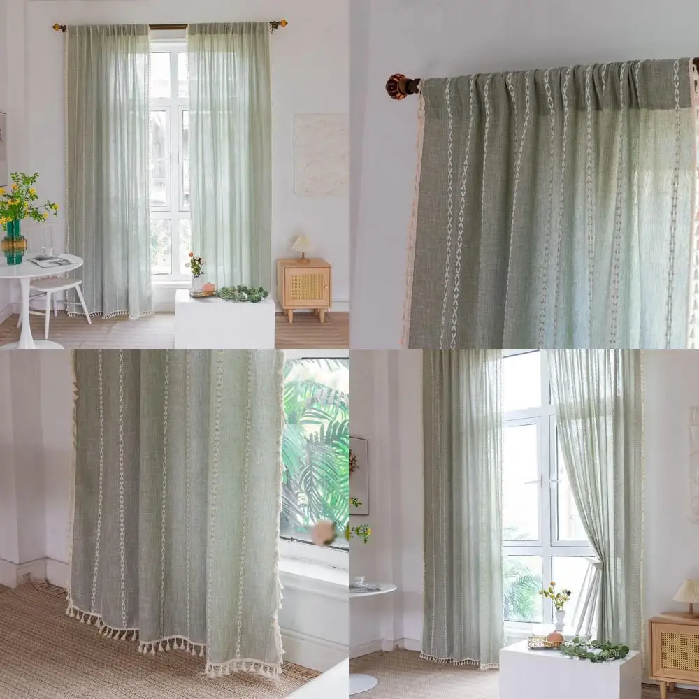 Sage Green Boho Striped Linen Curtains, 84 Long, 2-Panel Set for Bedroom, Farmhouse Style, Light Filtering
Sage Green Boho Striped Linen Curtains, 84 Long, 2-Panel Set for Bedroom, Farmhouse Style, Light Filtering