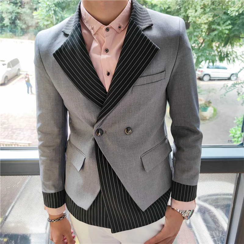 Stitching Mens Stylish Blazer Striped Blazer Hombre Men Jacket Stage Costumes For Singers Nightclub Party Male Terno Masculino
Stitching Mens Stylish Blazer Striped Blazer Hombre Men Jacket Stage Costumes For Singers Nightclub Party Male Terno Masculino