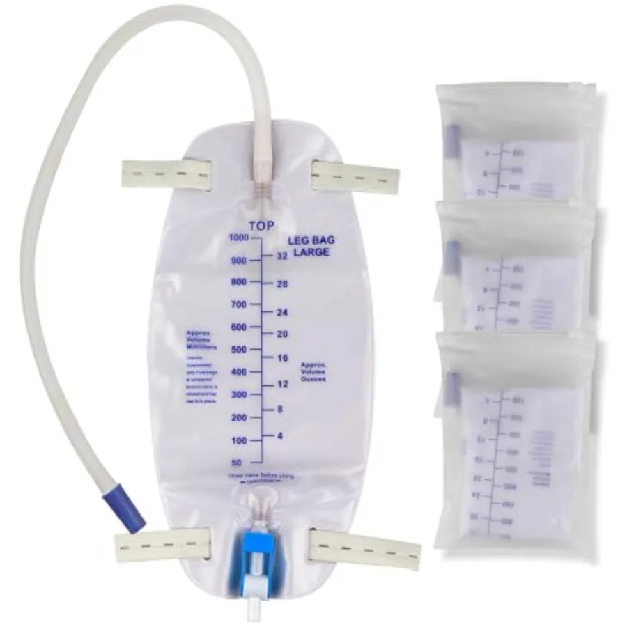 3 Pack Catheter Bags, Premium Easy-Tap Leg Bag Urinary Drainage Bag, 32 Oz with 3 18 Tubing, Anti-Reflux Valve, with Cloth Stra
3 Pack Catheter Bags, Premium Easy-Tap Leg Bag Urinary Drainage Bag, 32 Oz with 3 18 Tubing, Anti-Reflux Valve, with Cloth Stra