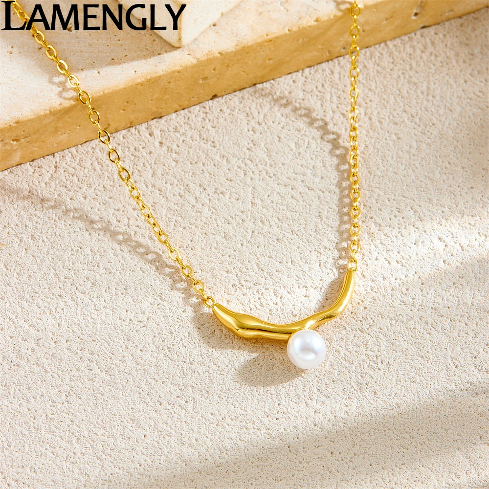 LAMENGLY 2025 New 316L Stainless Steel Irregular Metal Lines Pearl Pendant Necklace For Women Novel Chic Neck Chain Party Gifts
LAMENGLY 2025 New 316L Stainless Steel Irregular Metal Lines Pearl Pendant Necklace For Women Novel Chic Neck Chain Party Gifts