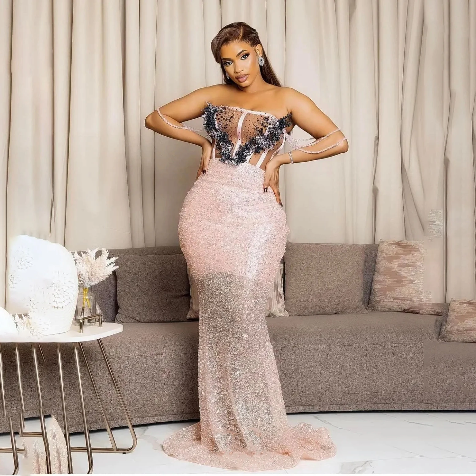African Aso Ebi Pearl Pink Mermaid Prom Dress Sequined Dresses For Special Occasions Beaded Strapless Evening Formal Party Gowns
African Aso Ebi Pearl Pink Mermaid Prom Dress Sequined Dresses For Special Occasions Beaded Strapless Evening Formal Party Gowns