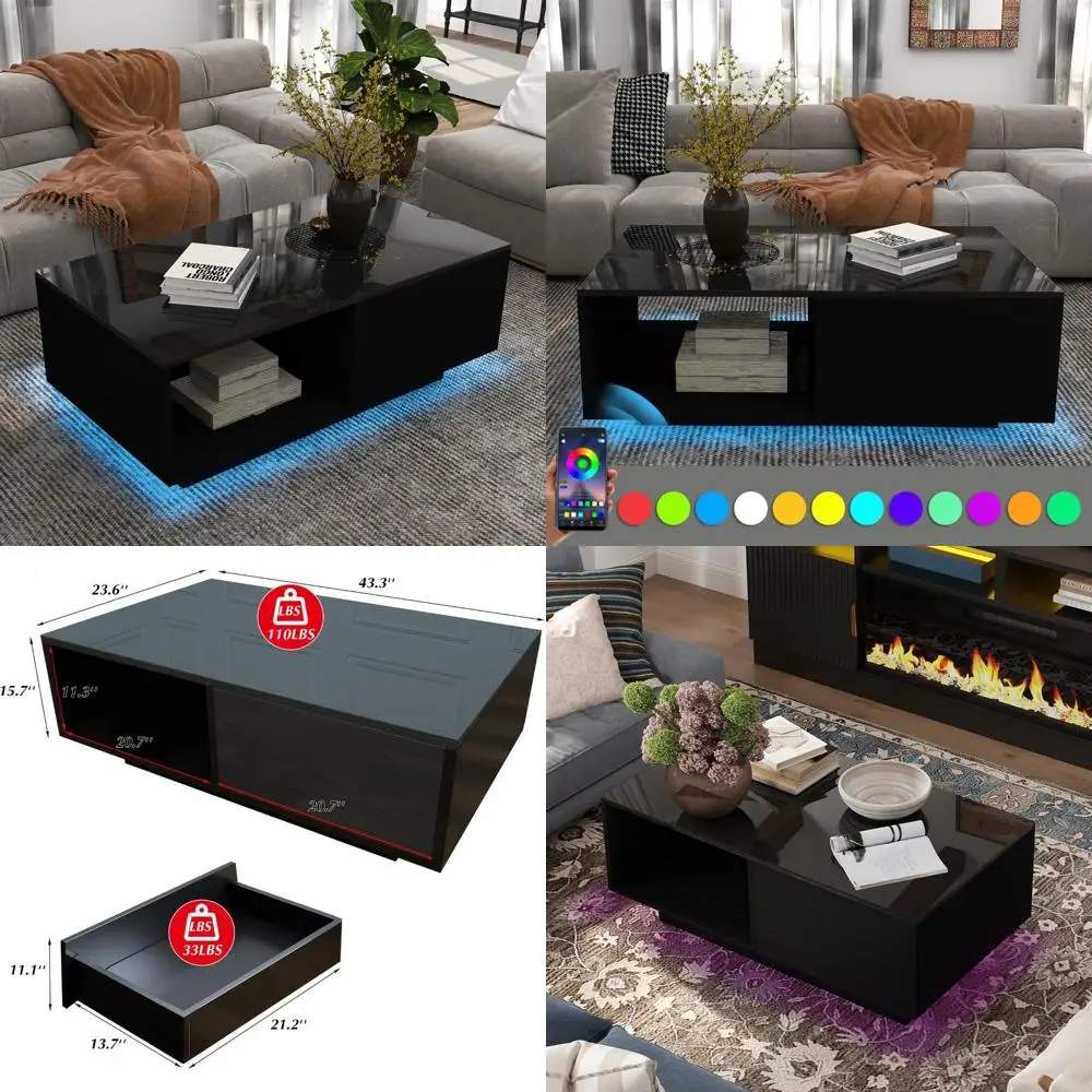 Современный глянцевый светодиодный журнальный столик 433, с выдвижным ящиком и 16-цветной подсветкой для хранения в гостиной 
Современный глянцевый светодиодный журнальный столик 433, с выдвижным ящиком и 16-цветной подсветкой для хранения в гостиной