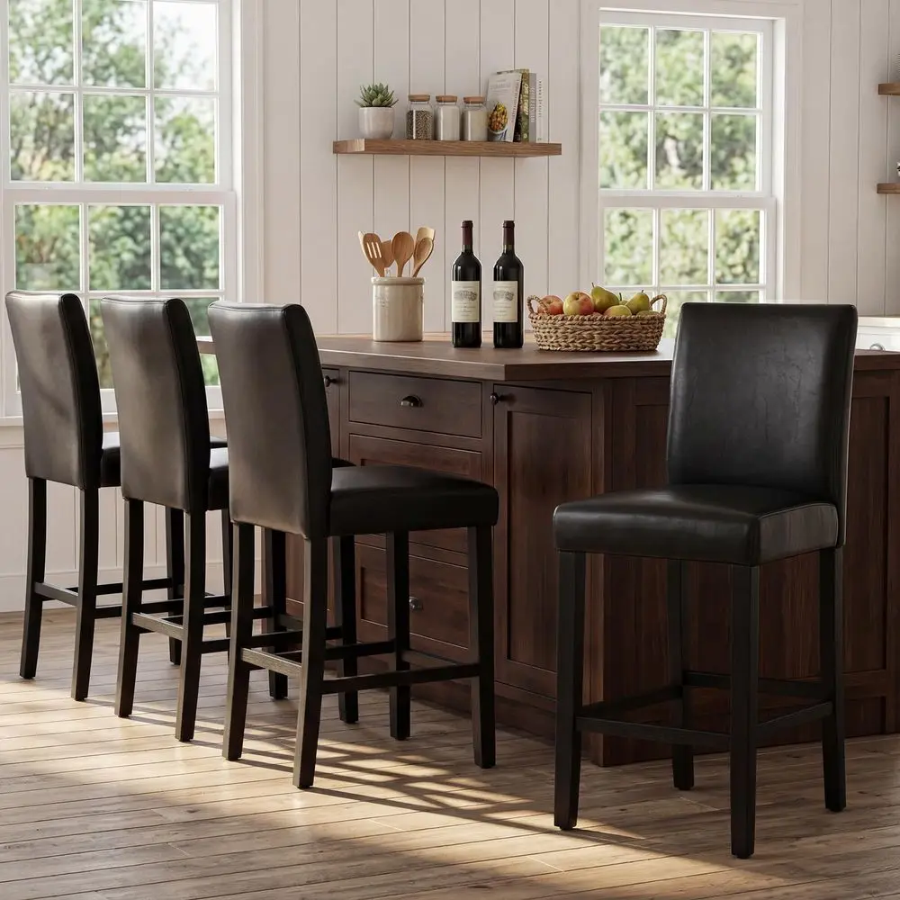 Set of 4 Classic 24 Inches Counter Height Stools holstered Bar Stools with Solid Wood Legs and Black Leather Counter Stool PU
Set of 4 Classic 24 Inches Counter Height Stools holstered Bar Stools with Solid Wood Legs and Black Leather Counter Stool PU