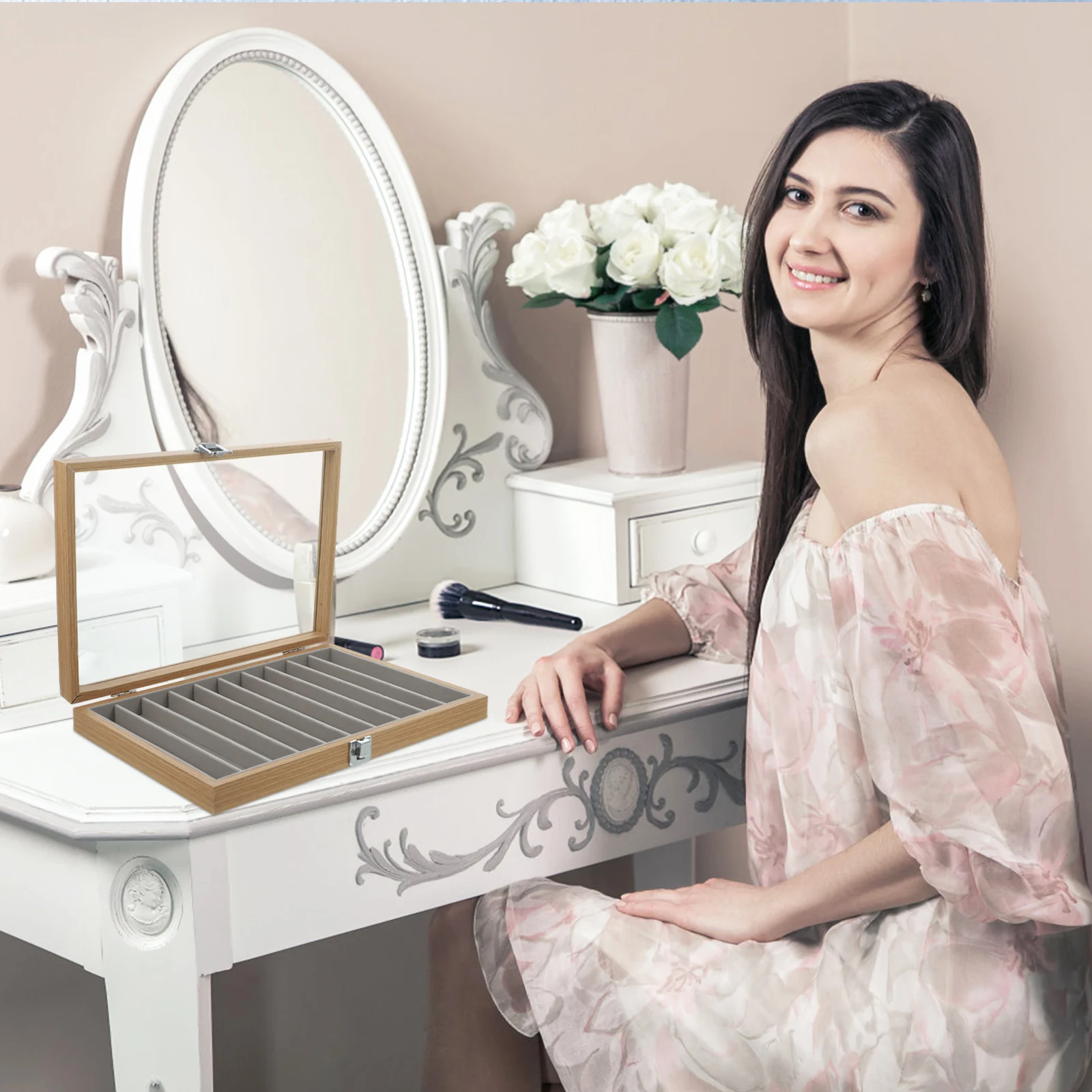 Jewelry Storage Box Glass Lid Organizer Display Holder Necklace Flannel Holders Travel Case
Jewelry Storage Box Glass Lid Organizer Display Holder Necklace Flannel Holders Travel Case