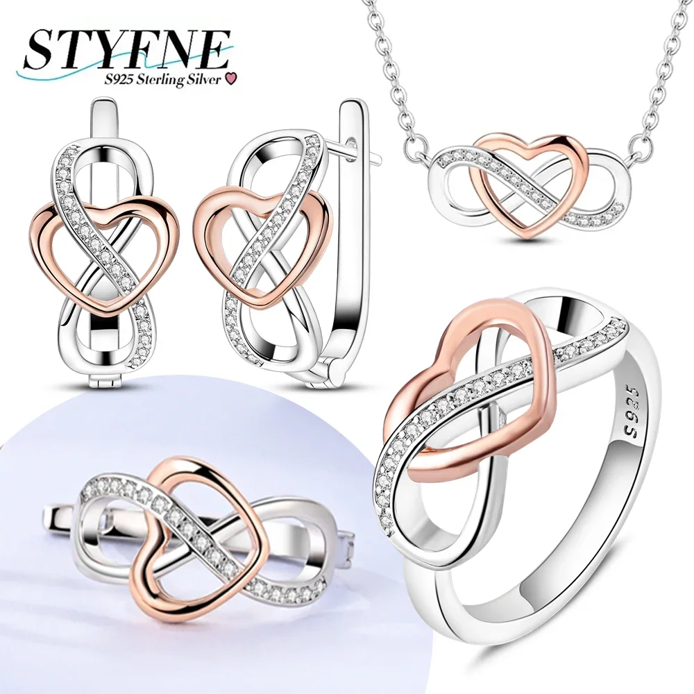 New Silver 925 Rose Gold Color Infinity Forever Love Jewelry Sets Necklace Heart Earrings Rings for Women Fine Jewelry Gifts
New Silver 925 Rose Gold Color Infinity Forever Love Jewelry Sets Necklace Heart Earrings Rings for Women Fine Jewelry Gifts
