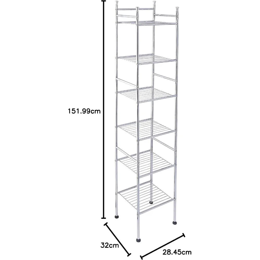 6-Tier Metal Tower Bathroom Shelf – Chrome, 12.6" L x 11" W x 59.8" H
6-Tier Metal Tower Bathroom Shelf – Chrome, 12.6" L x 11" W x 59.8" H