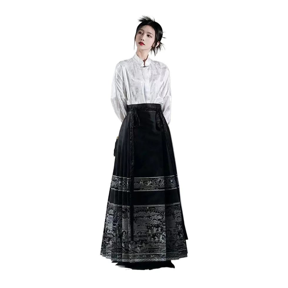 Chinese Style Women's Hanfu Standing Collar Long Sleeved Jacquard Shirt Black Horse Face Skirt Set White Sun Protection
Chinese Style Women's Hanfu Standing Collar Long Sleeved Jacquard Shirt Black Horse Face Skirt Set White Sun Protection
