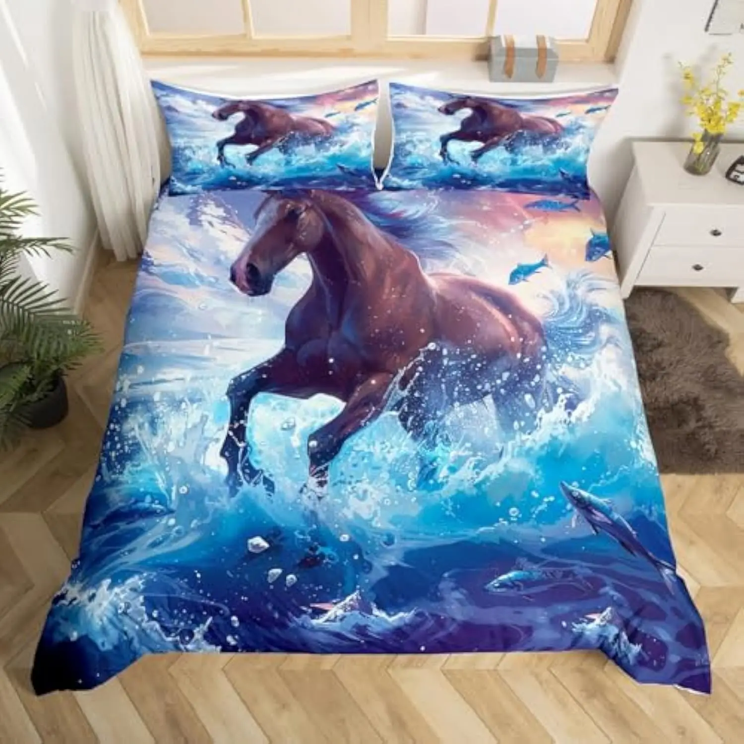 Комплект постельного белья с 3D-изображением скачущего жеребца на зеленом поле, вдохновленный природой, из полиэстера, легко стирается
Комплект постельного белья с 3D-изображением скачущего жеребца на зеленом поле, вдохновленный природой, из полиэстера, легко стирается