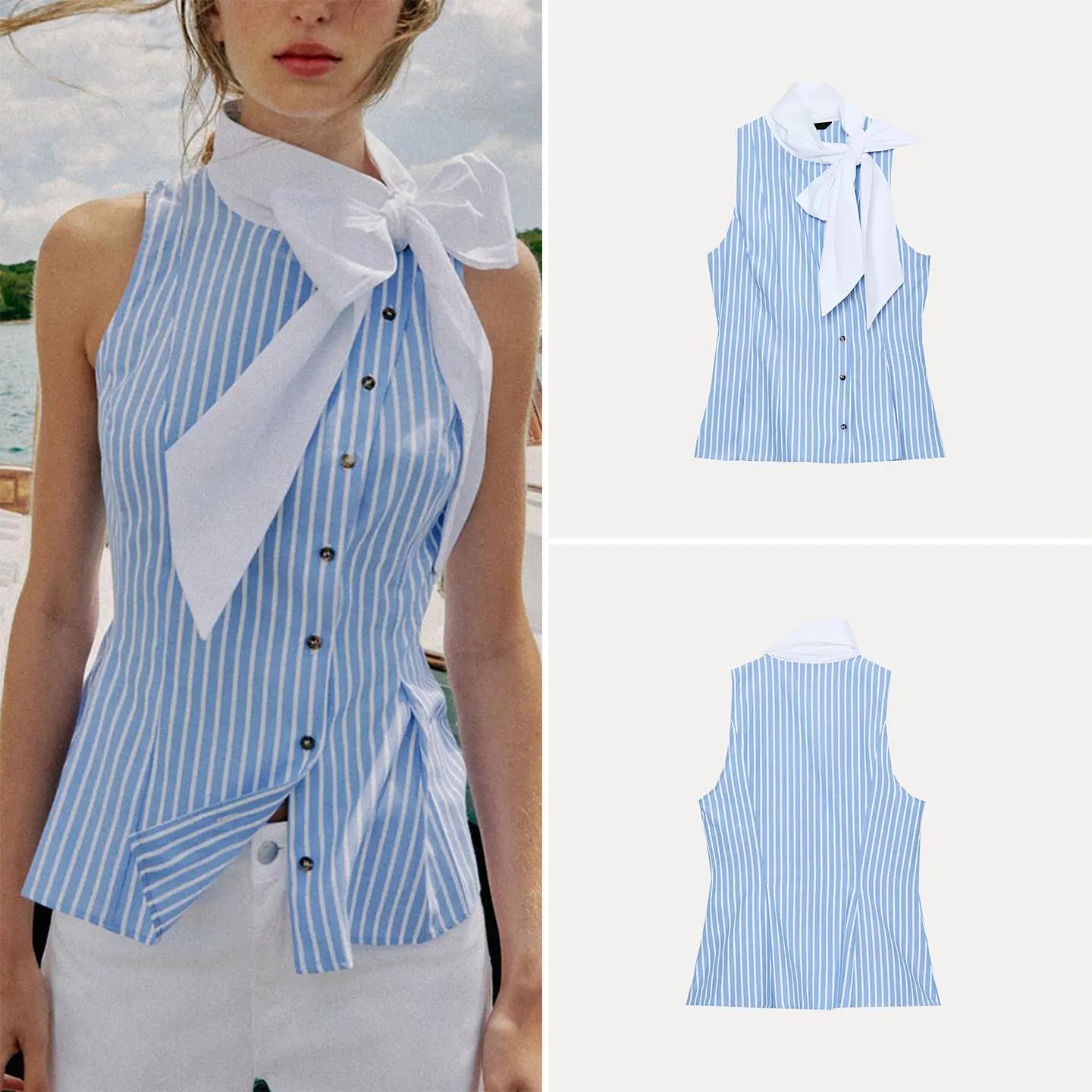 Fashionable Summer Women's Shirt Knot Slim Fit Striped Sleeveless Top ZADATA Casual Style No Special Function
Fashionable Summer Women's Shirt Knot Slim Fit Striped Sleeveless Top ZADATA Casual Style No Special Function