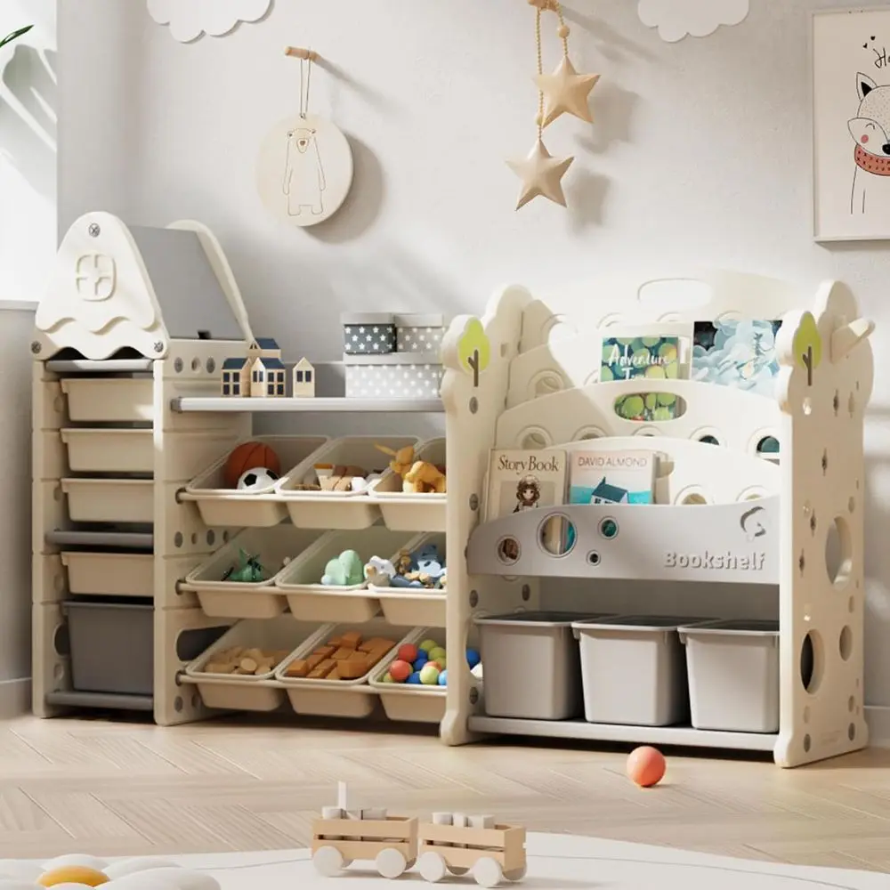 4-Tier Multi-Bin Toy Organizer with Removable Bins for Kids Rooms in Cream
4-Tier Multi-Bin Toy Organizer with Removable Bins for Kids Rooms in Cream