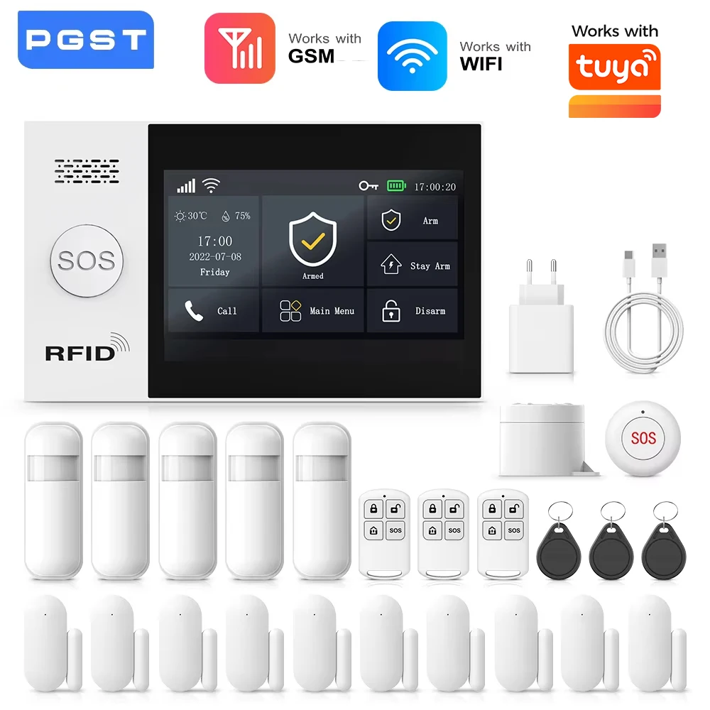 PGST WiFi 4G GSM Alarm System Works with TUYA Smart Life for Home Security with PIR Wireless Solar Siren Works with Aleax
PGST WiFi 4G GSM Alarm System Works with TUYA Smart Life for Home Security with PIR Wireless Solar Siren Works with Aleax