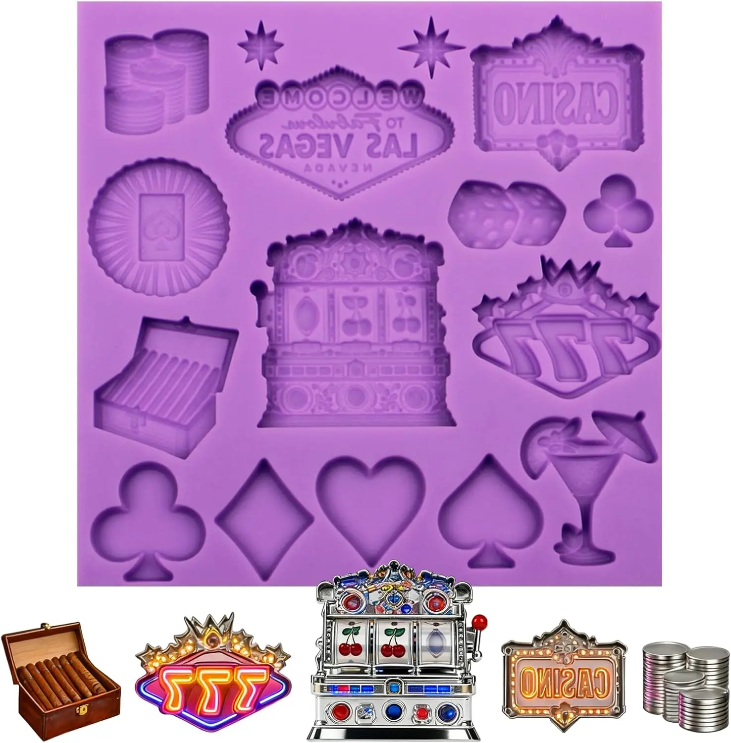 Casino Theme Silicone Molds Las Vegas Style Cake Decorating Molds Slot Machine Playing Cards Molds for Cake Chocolate Candy
Casino Theme Silicone Molds Las Vegas Style Cake Decorating Molds Slot Machine Playing Cards Molds for Cake Chocolate Candy