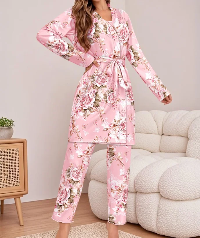 Women Home Nightwear Fashion Outfits Floral Print Spaghetti Strap Tank+Ombre Cardigan and Casual Pajamas Set
Women Home Nightwear Fashion Outfits Floral Print Spaghetti Strap Tank+Ombre Cardigan and Casual Pajamas Set