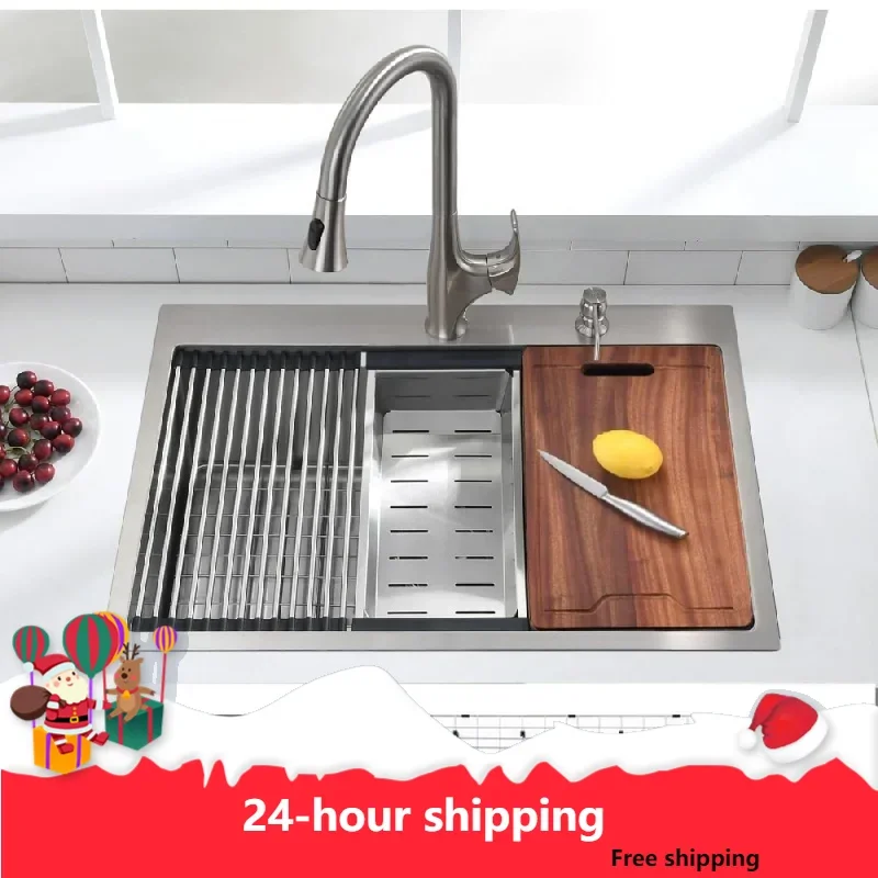 33-Inch Drop in Kitchen Sink Workstation - 33 x22Inch Single Bowl Kitchen Sink 16 Gauge Stainless Steel 10'' Deep Handmade
33-Inch Drop in Kitchen Sink Workstation - 33 x22Inch Single Bowl Kitchen Sink 16 Gauge Stainless Steel 10'' Deep Handmade