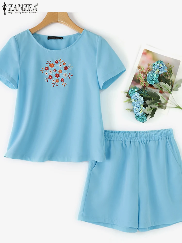 ZANZEA Summer Vintage Outfit Short Sleeve Embroidery Tops Casual Elastic Waist Shorts Women's Short Sets Everyday 2-Pieces Suits
ZANZEA Summer Vintage Outfit Short Sleeve Embroidery Tops Casual Elastic Waist Shorts Women's Short Sets Everyday 2-Pieces Suits