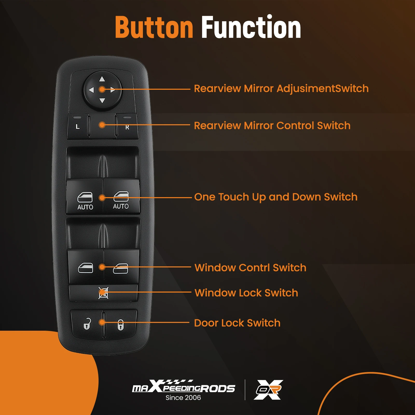 Window Control Switch For Jeep Cherokee 2014-2017 Front Driver Side