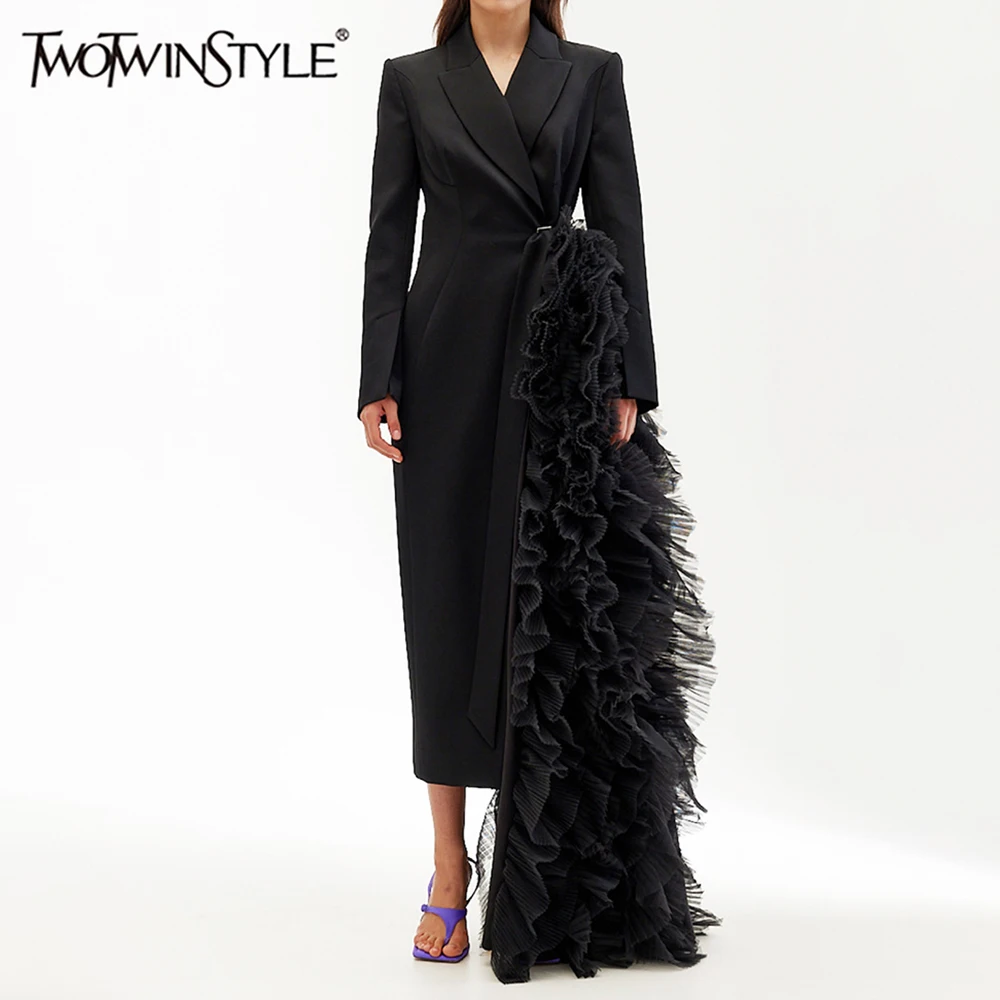 Женский лоскутный Блейзер TWOTWINSTYLE, однотонный блейзер с отложным воротником и длинными рукавами, длинное Сетчатое пальто с соединением, новинка,
Женский лоскутный Блейзер TWOTWINSTYLE, однотонный блейзер с отложным воротником и длинными рукавами, длинное Сетчатое пальто с соединением, новинка,