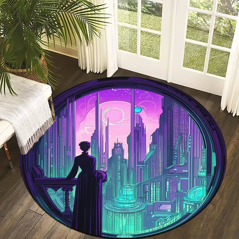 Neon City Landscape Art Flannel-printed round floor mats are slip-resistant Suitable living room bedroom terrace garden carpets
Neon City Landscape Art Flannel-printed round floor mats are slip-resistant Suitable living room bedroom terrace garden carpets