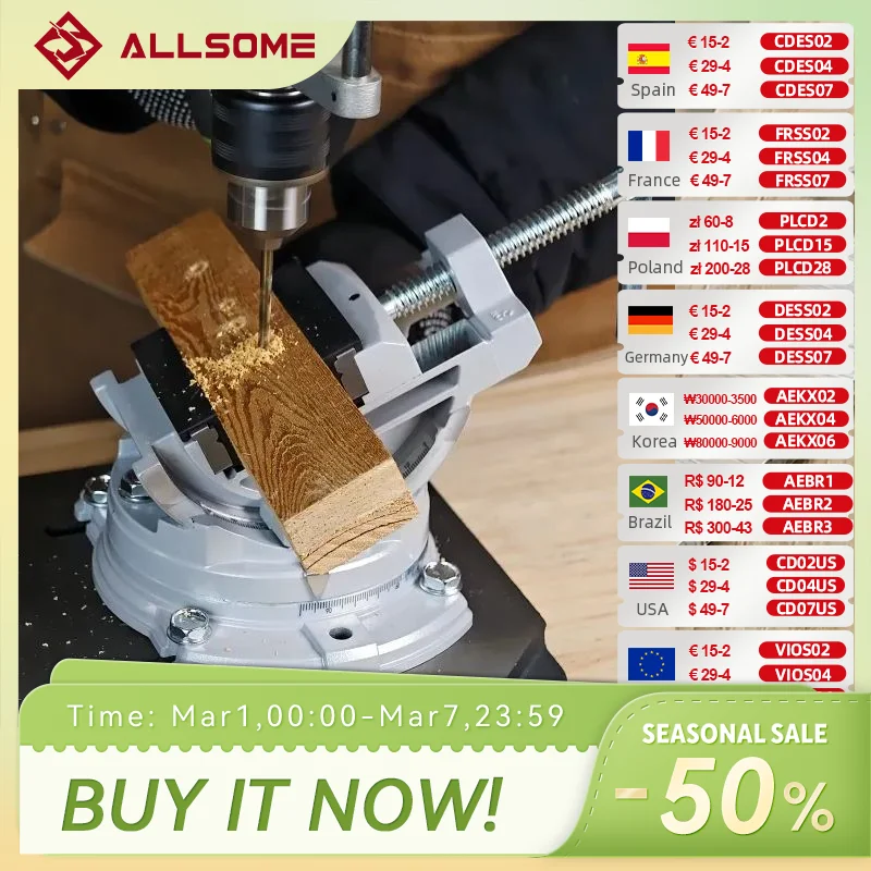 ALLSOME 3" Milling Machine Vise Swivel-Base Tilting Vise for Drill Press
ALLSOME 3" Milling Machine Vise Swivel-Base Tilting Vise for Drill Press
