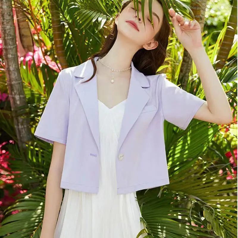 Summer Short Sleeve Slim Fit Women's Jacket Thin Style Street Fashion Top Small Size Straight Tube Pure Color
Summer Short Sleeve Slim Fit Women's Jacket Thin Style Street Fashion Top Small Size Straight Tube Pure Color