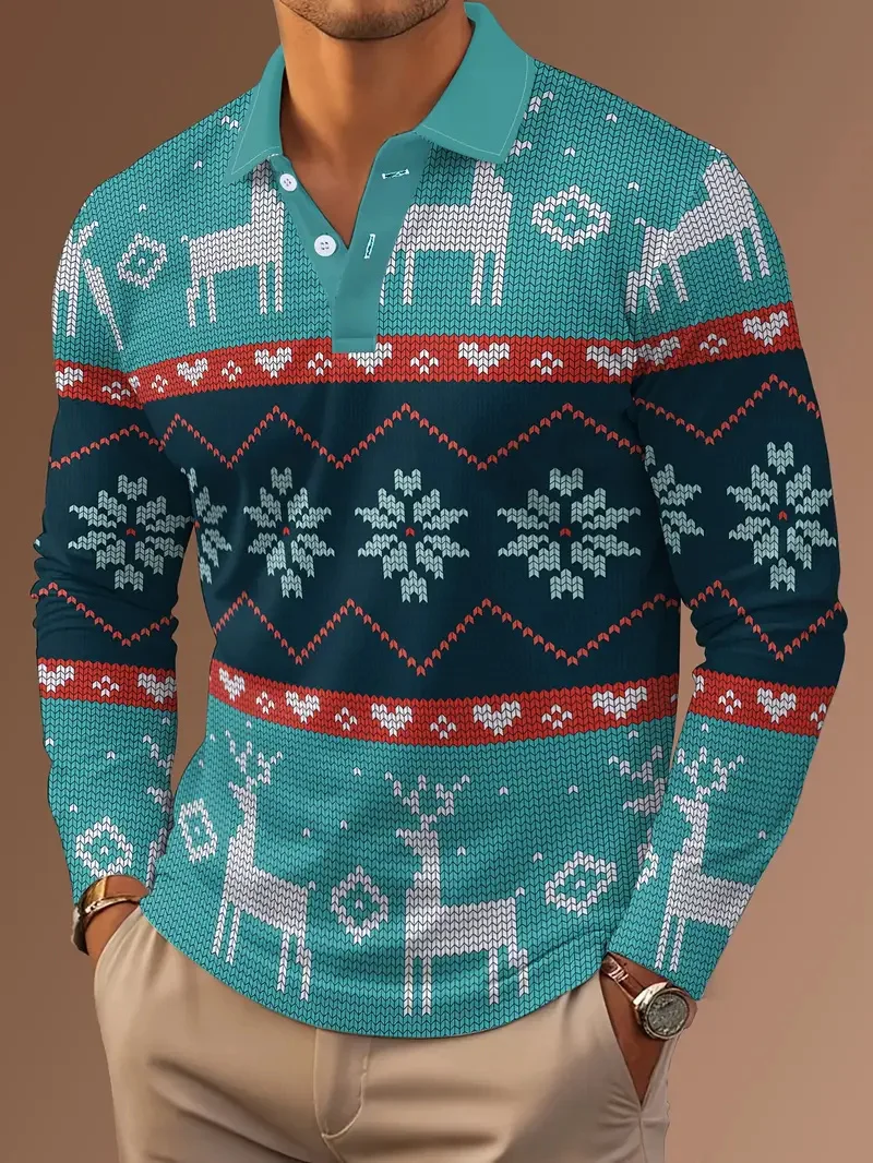 Christmas Element Long Sleeve Polo Shirt For Men 3D Printed Classic Pattern Casual Lapel Pullover Fashion Autumn Winter Clothing
Christmas Element Long Sleeve Polo Shirt For Men 3D Printed Classic Pattern Casual Lapel Pullover Fashion Autumn Winter Clothing