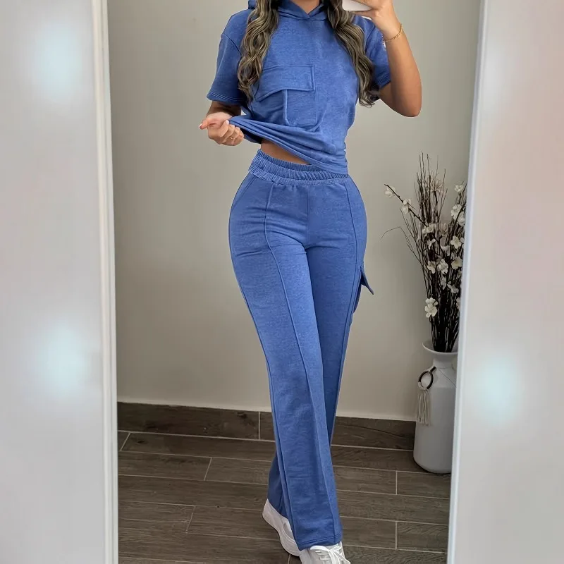 Hot-selling Models in Europe and America, Amazon Hot-selling Casual Solid-color Hooded T-shirt with Straight Pants Two-piece Set
Hot-selling Models in Europe and America, Amazon Hot-selling Casual Solid-color Hooded T-shirt with Straight Pants Two-piece Set