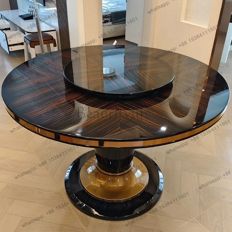 Italian light luxury dining table and chair combination solid wood round table leather high-end home simple ebony paint
Italian light luxury dining table and chair combination solid wood round table leather high-end home simple ebony paint