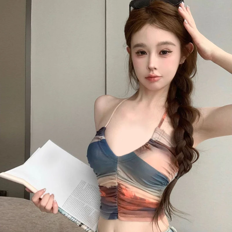Summer Tie-Dye Camisole Women's Sexy Pleats Halter Neck Sleeveless Slim Vest
Summer Tie-Dye Camisole Women's Sexy Pleats Halter Neck Sleeveless Slim Vest