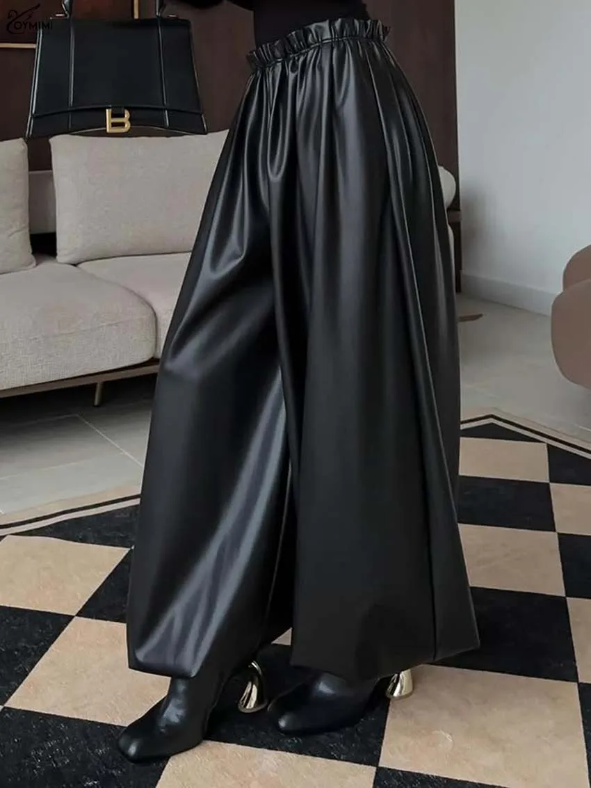 Oymimi Fashion Black Pu Leather Women's Pants Elegant High Waisted Loose Pockets Trousers Casual New Solid Ankle-Length Pants
Oymimi Fashion Black Pu Leather Women's Pants Elegant High Waisted Loose Pockets Trousers Casual New Solid Ankle-Length Pants