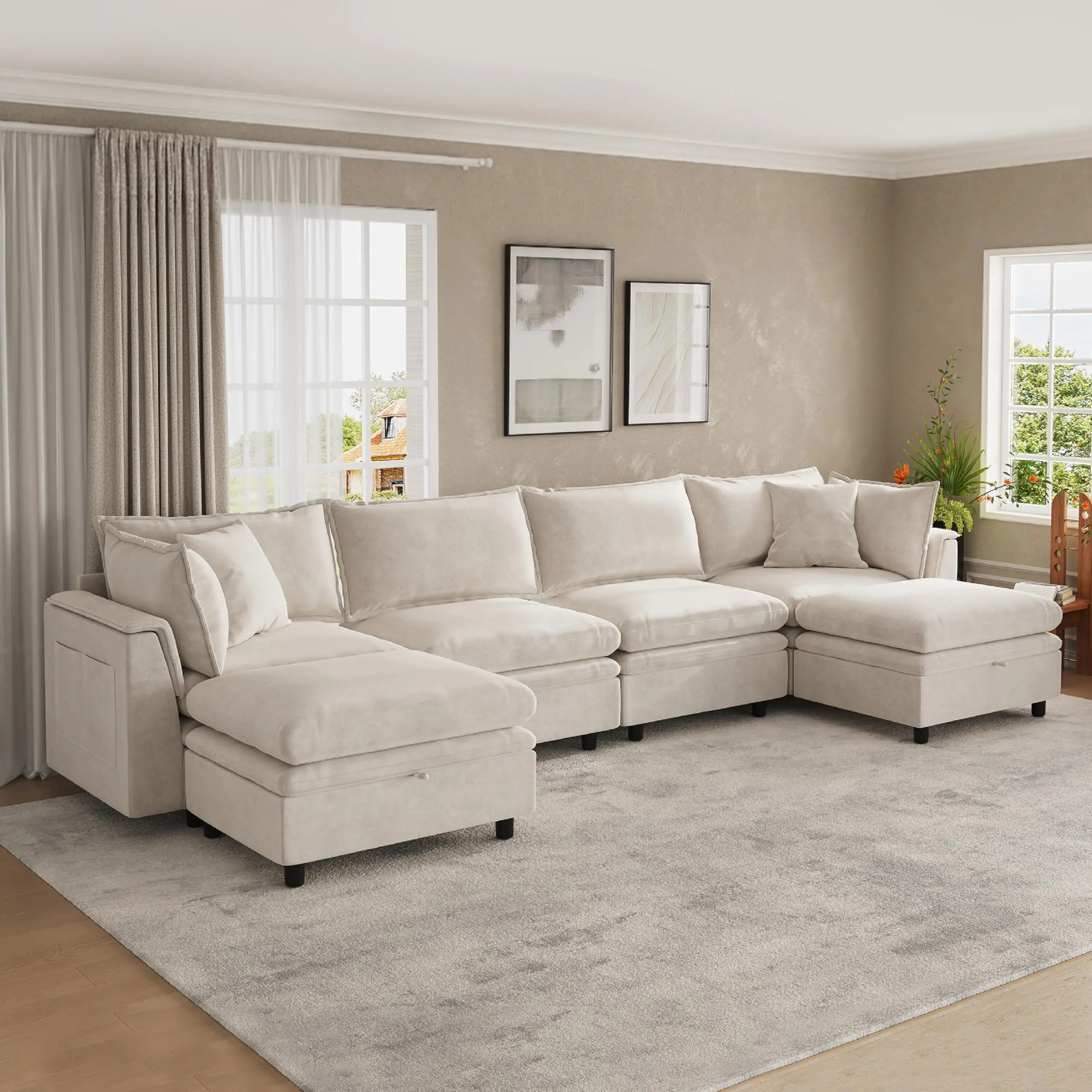 Modern Chenille L-Shaped Sofa With Storage Ottomans Deep Seat Comfortable Living Room Couch Beige
Modern Chenille L-Shaped Sofa With Storage Ottomans Deep Seat Comfortable Living Room Couch Beige