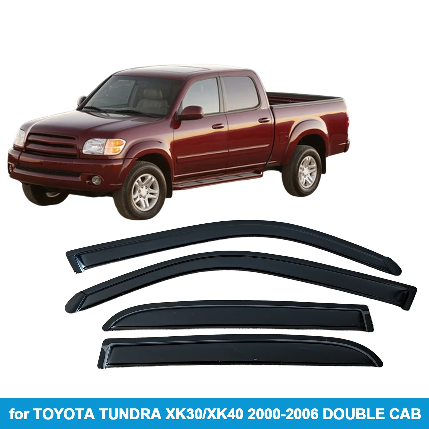 Window Visor for TOYOTA TUNDRA XK30/XK40 2000-2006 DOUBLE CAB Rain Guard Side Vent Deflector Weathershield Outside-Mount Tape On
Window Visor for TOYOTA TUNDRA XK30/XK40 2000-2006 DOUBLE CAB Rain Guard Side Vent Deflector Weathershield Outside-Mount Tape On