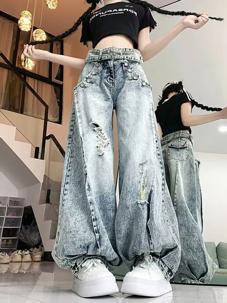 Lantern Pants for Women Y2k High Waist Hole Trousers American Retro Denim Mujer 2025 Early Autumn New Loose Wide Leg
Lantern Pants for Women Y2k High Waist Hole Trousers American Retro Denim Mujer 2025 Early Autumn New Loose Wide Leg