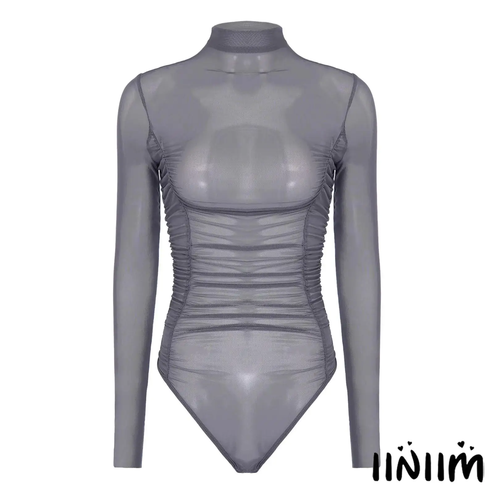 Womens See Through Mesh Bodysuit Side Elastic Ruched High Collar Long Sleeve Buttoned Crotch Leotard Sheer Cover-up Jumpsuit
Womens See Through Mesh Bodysuit Side Elastic Ruched High Collar Long Sleeve Buttoned Crotch Leotard Sheer Cover-up Jumpsuit