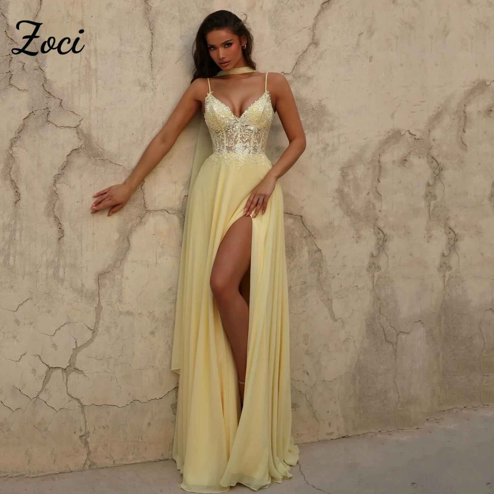 Zoci Customized Yellow Silk Chiffon Prom Dress Lace Spaghetti Straps V Neck Formal Evening P)arty Wedding Guest Bridesmaid Gowns
Zoci Customized Yellow Silk Chiffon Prom Dress Lace Spaghetti Straps V Neck Formal Evening P)arty Wedding Guest Bridesmaid Gowns