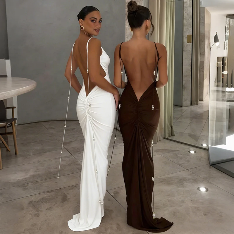Typhaland Backless Sexy Pleated Maxi Dress Women's V neck banquet Party Spaghetti Strap Dress 2026 Summer Lady Elegant Dress
Typhaland Backless Sexy Pleated Maxi Dress Women's V neck banquet Party Spaghetti Strap Dress 2026 Summer Lady Elegant Dress