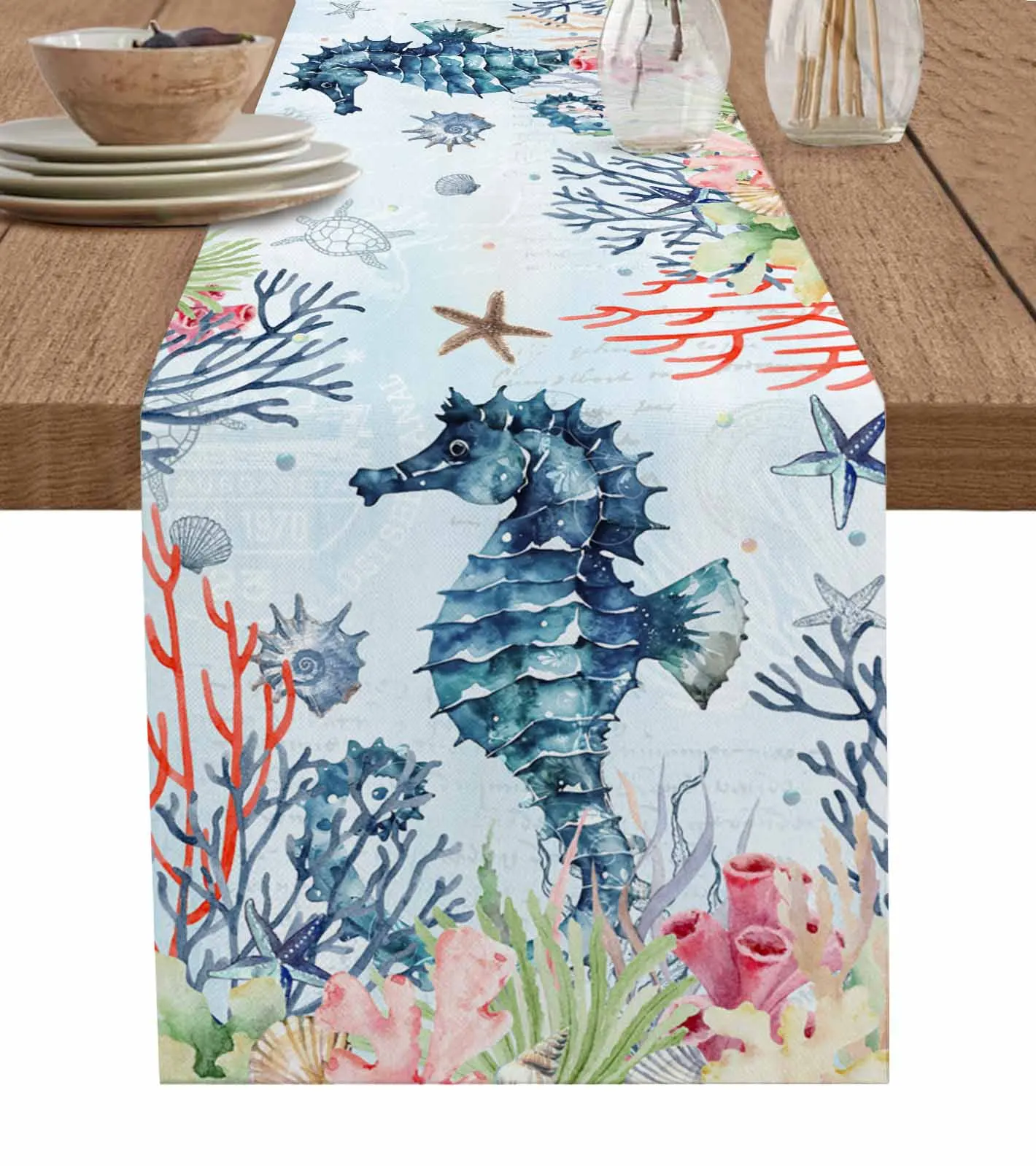 Summer Marine Life Coral Seahorses Table Runners Printed Coffee Tablecloth Wedding Decoration Modern Home Party Table Mats
Summer Marine Life Coral Seahorses Table Runners Printed Coffee Tablecloth Wedding Decoration Modern Home Party Table Mats